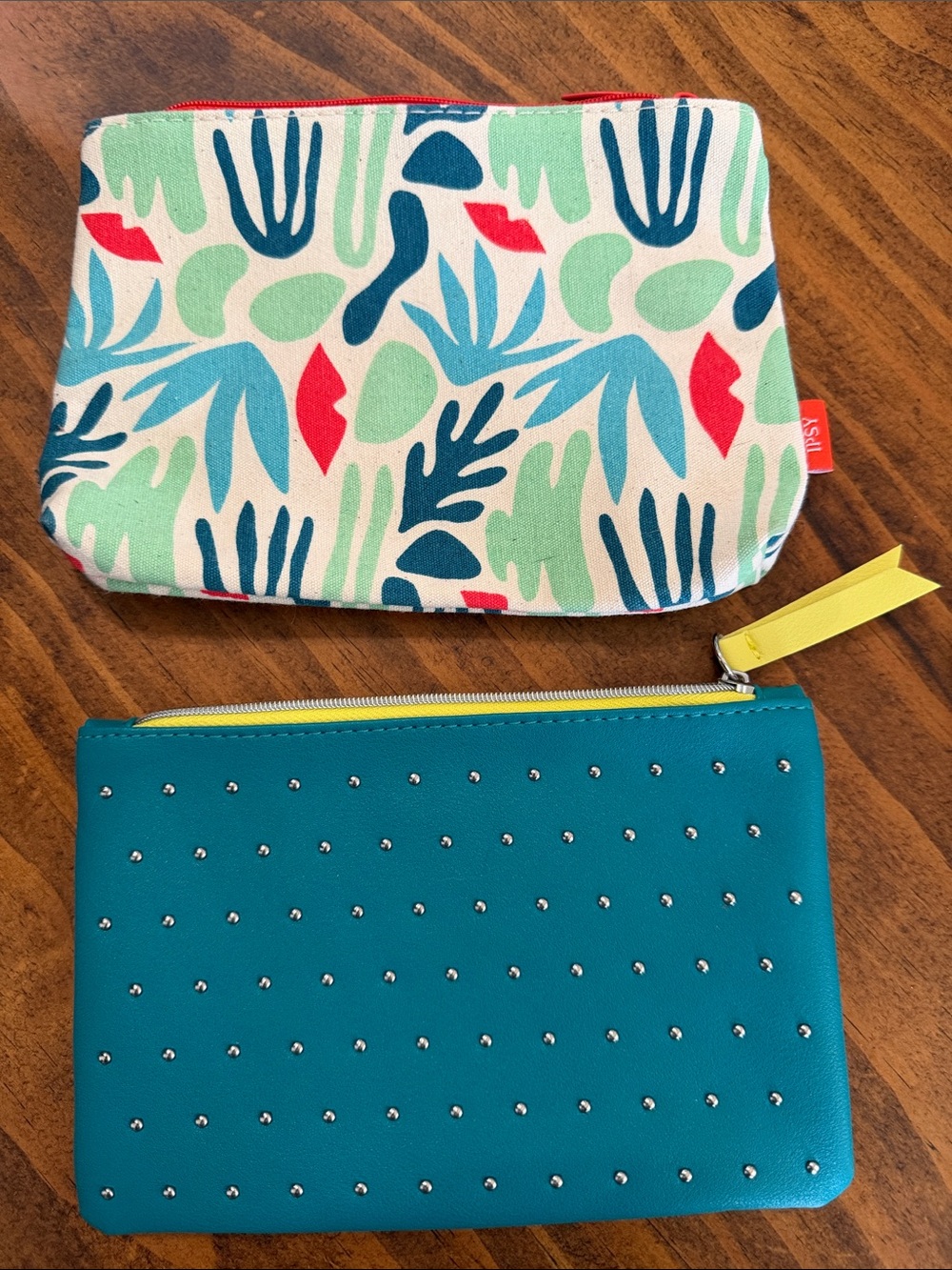 ipsy Mini Pouch Set - Teal Studded Faux Leather & Multicolor Canvas